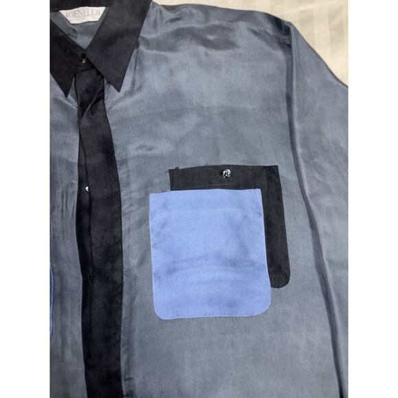 VINTAGE MENS GENELLI Blue Gray SILK SHIRT 100% Silk XL - Picture 6 of 9